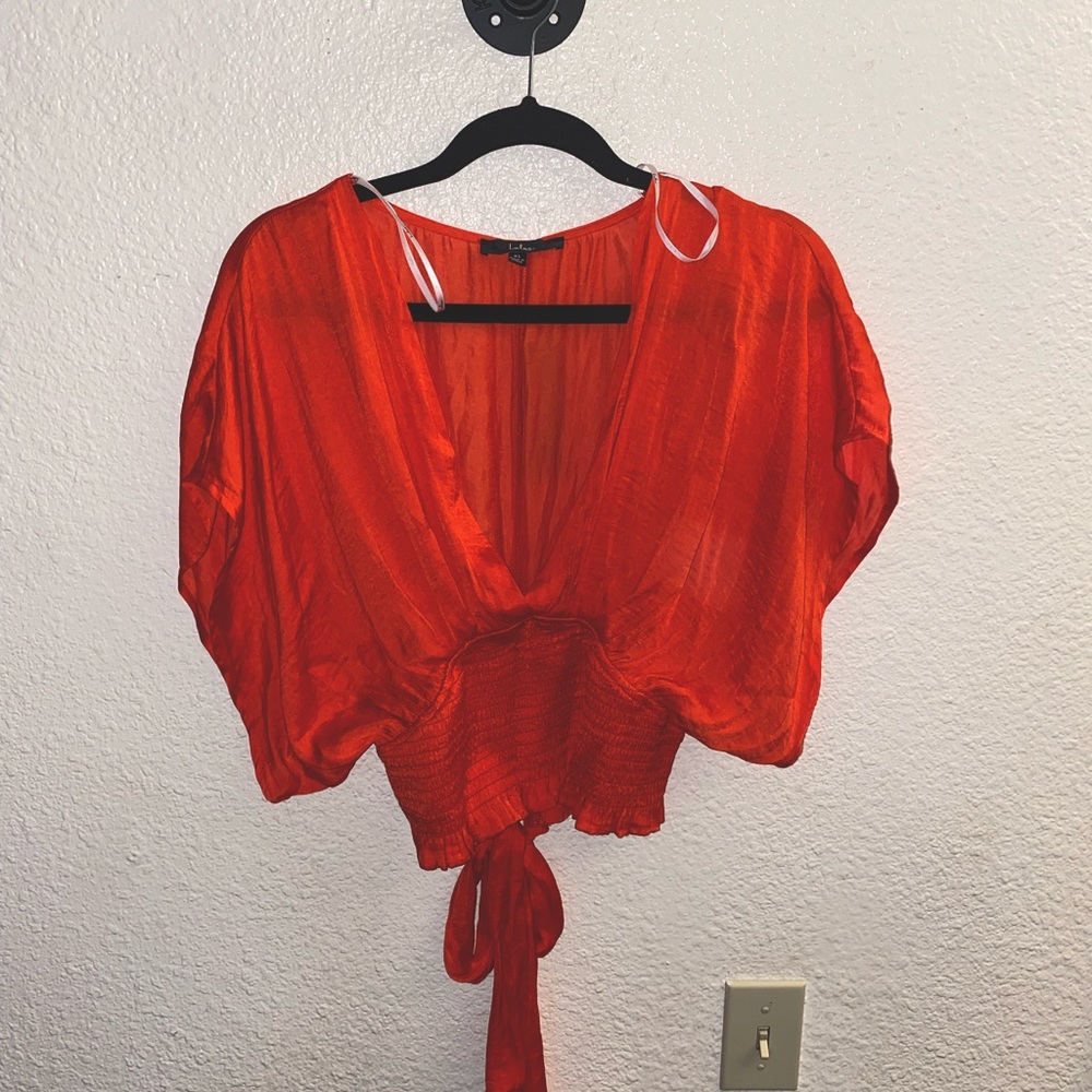 Red Tie Back Batwing-Sleeve Smocked Top